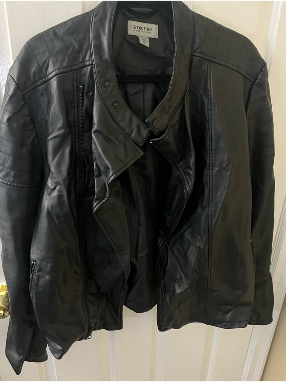 Kenneth Cole Black Faux Leather Moto Jacket